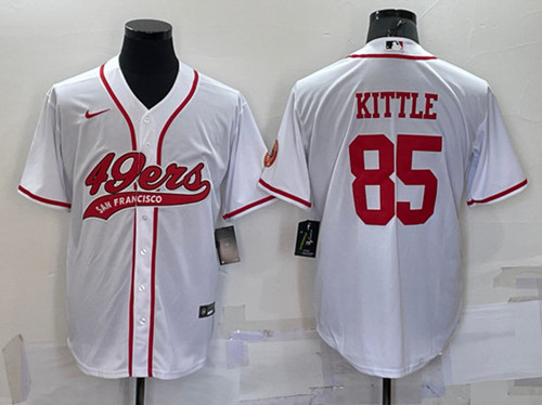Men's San Francisco 49ers #85 George Kittle White With Patch Cool Base Stitched Baseball Jersey